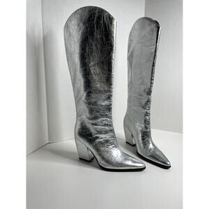 NEW NWOB Steve Madden Silver Croft Women's Knee-High Heeled Boots Crushed Silver